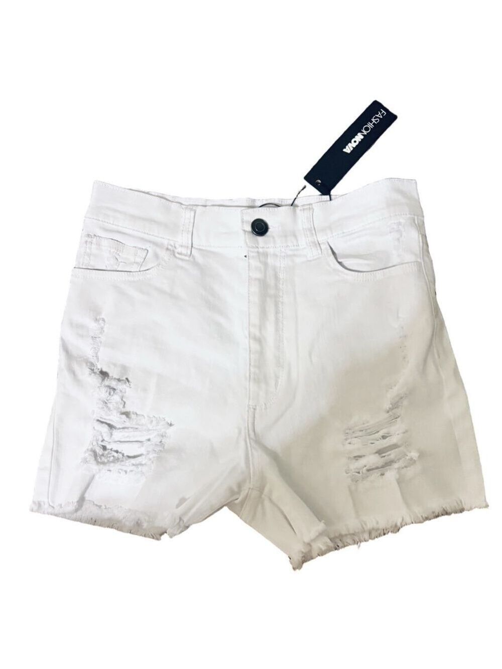 Fashion Nova White Distressed High Rise Fashion Denim Jean Shorts - Picture 2 of 7